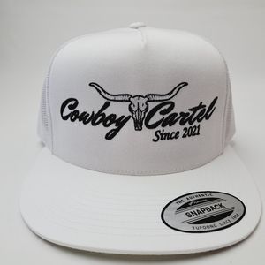 Cowboy Cartel Flat Bill Trucker Mesh Snapback White Yupoong 6006